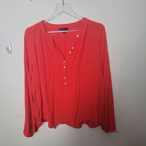 J Crew Womens Drapey Popover Top Red Cerise AH108 Large - Picture 1 of 4